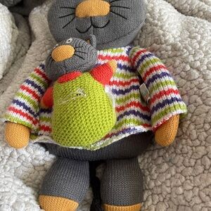 LaTitude Enfants Striped Knit Plush Doll with Mustard Paw